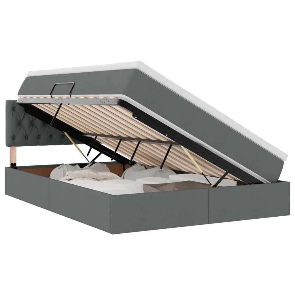 Letto con contenitore e LED Grigio scuro 140 x 190 cm Tessuto 3371206