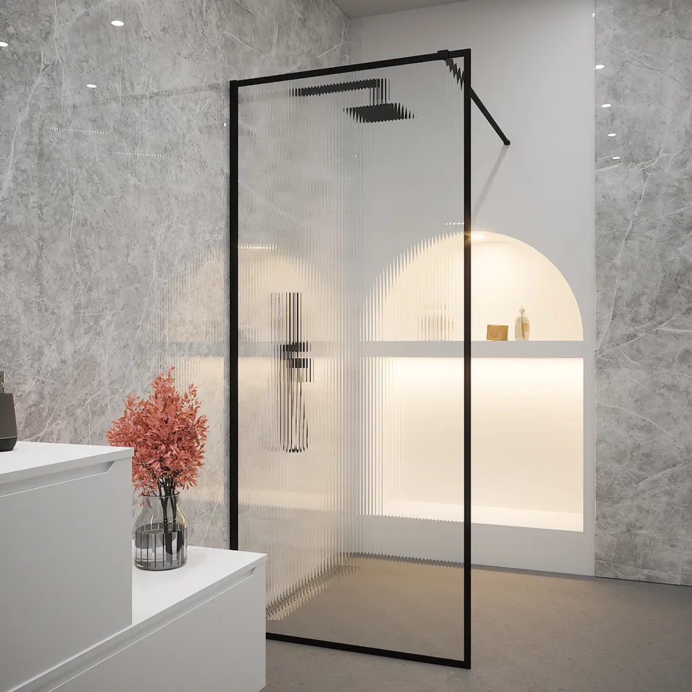 Doccia walk-in full frame 130 cm vetro cannettato profili neri | Rodi
