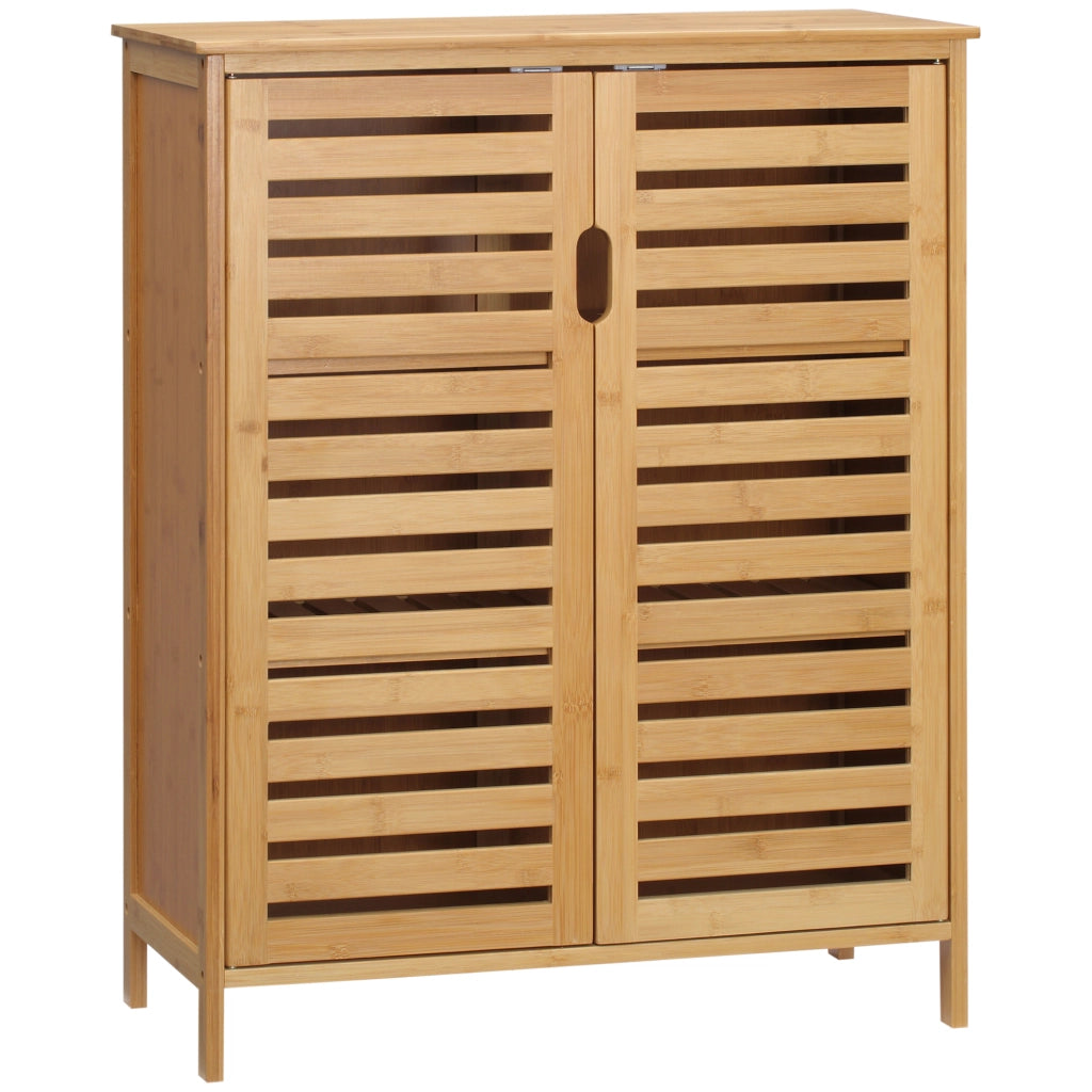 Mobile Bagno Moderno a 2 Ante con 2 Ripiani Ventilati in Bamb¨´, 68x32x86 cm, color Legno