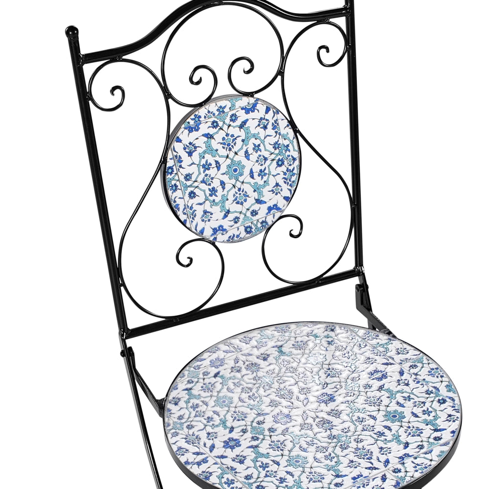 Set di 2 sedie da esterno in metallo nero con motivo a mosaico e struttura pieghevole stile vintage