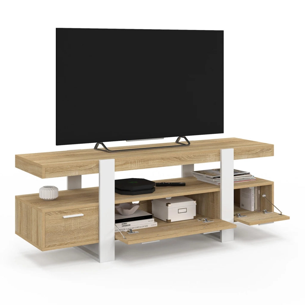 IDMarket - Porta TV PHOENIX 140 cm con cassetti in legno e bianco