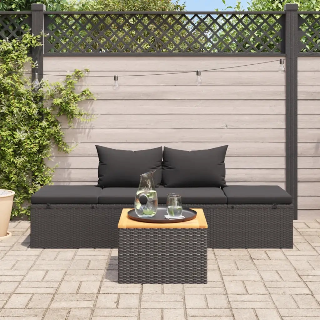 Lettino Prendisole con Cuscini in Polyrattan Nero