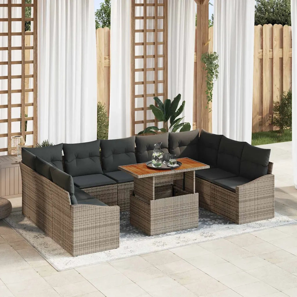 Set da Pranzo per Giardino con cuscino 10 pcs Grigio e Marrone 3349880