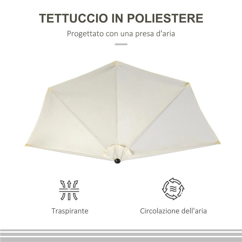 OMBRELLONE DA TERRAZZA A MEZZALUNA CON APERTURA A MANOVELLA E PALO A 2 SEZIONI 2.6X135 M BEIGE
