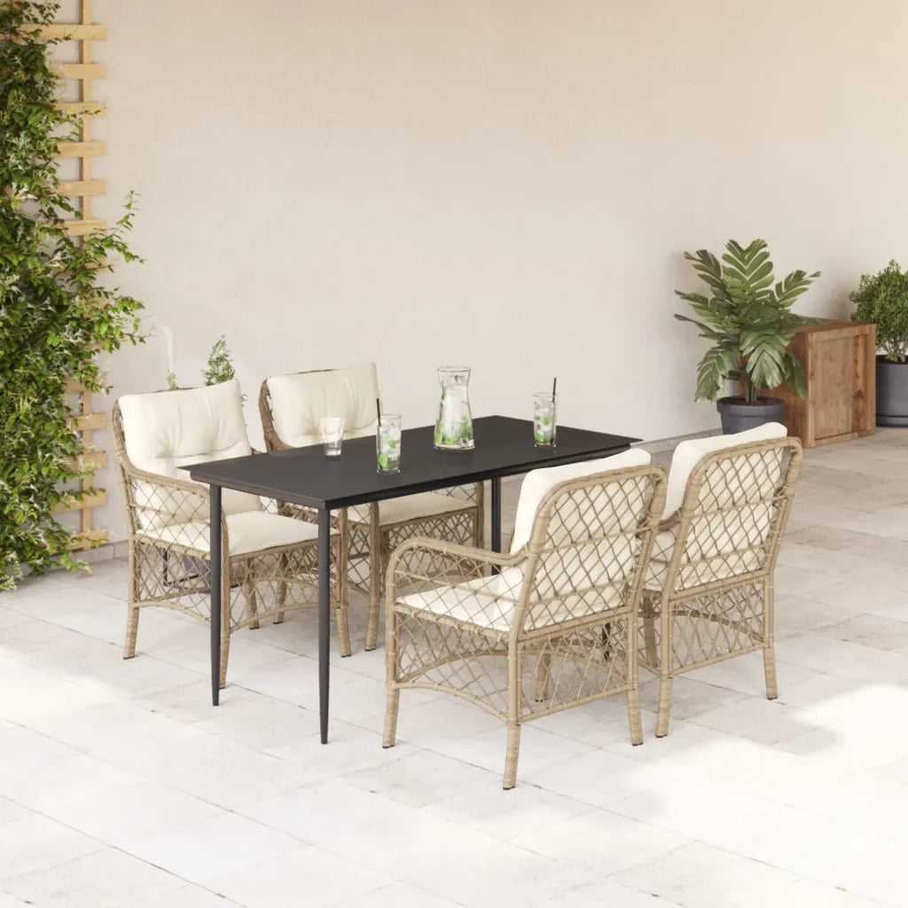 Set da Pranzo da Giardino 5 pz con Cuscini Beige in Polyrattan