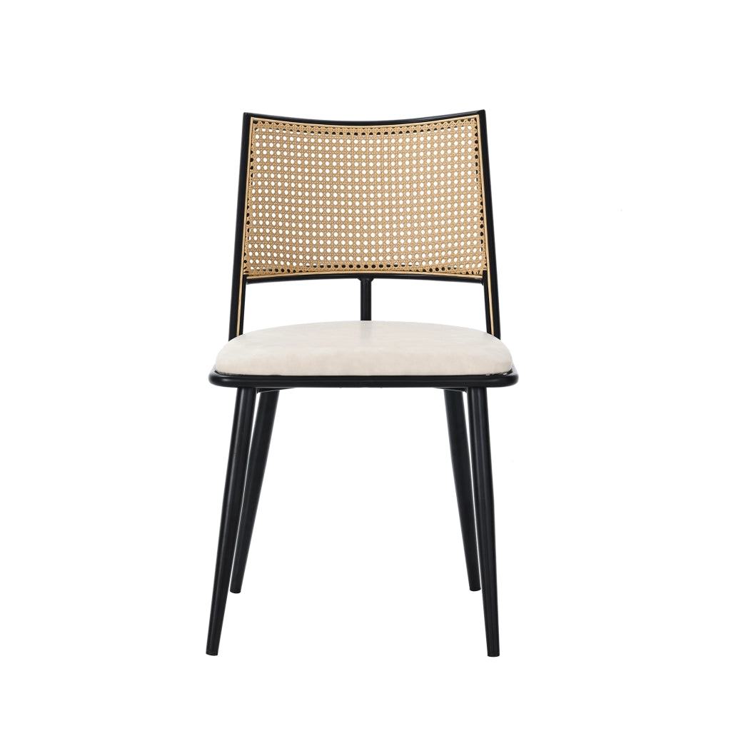 Sedia da pranzo 4 pezzi con seduta in PU, schienale in rattan, struttura in metallo, Nero
