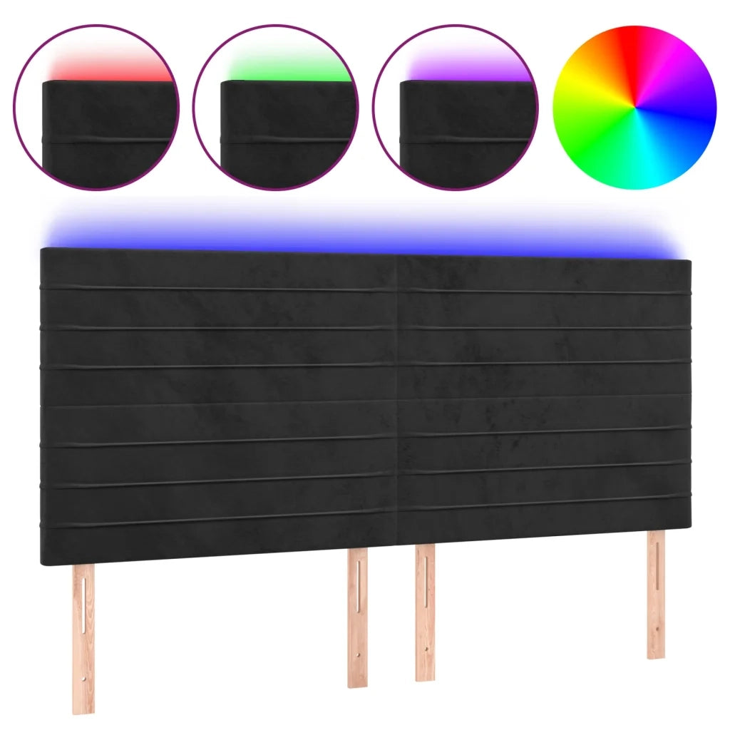 Testiera | Testata a LED Nera 160x5x118/128 cm in Velluto