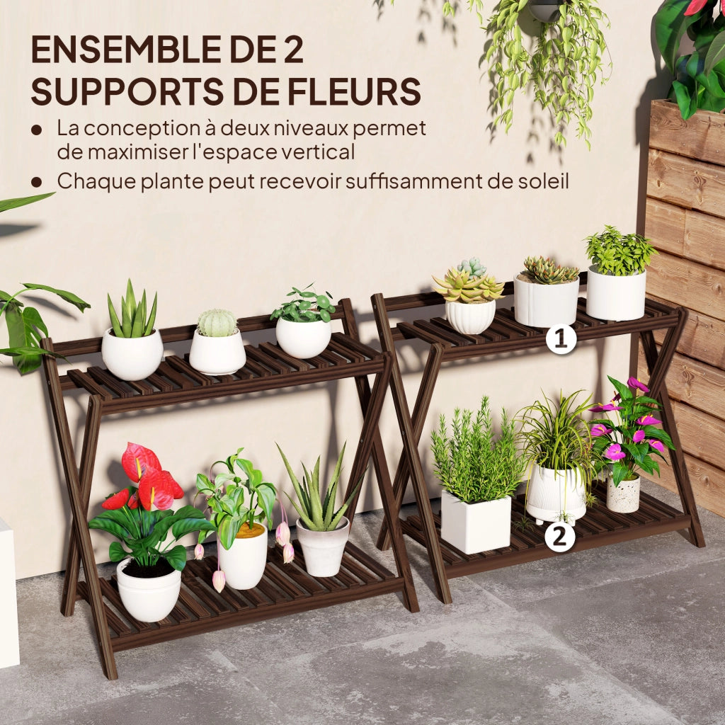Supporto per piante a 2 livelli ¨C Zephmum ¨C 73x36x64 marrone