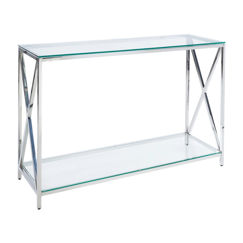 Tavolino in vetro temperato e argento 40 x 60 cm