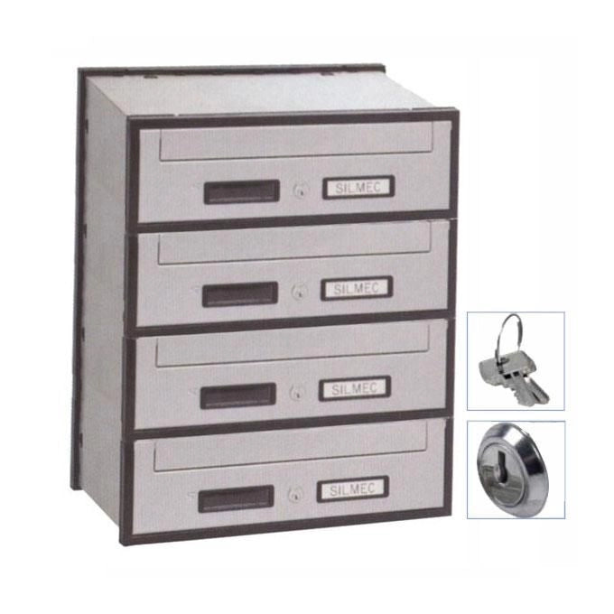 Silmec 4B1-501 Casellario Postale Orizzontale 4 Posti in Acciaio Zincato con Mantello Portine Oscillanti in Alluminio Silver colore Silver