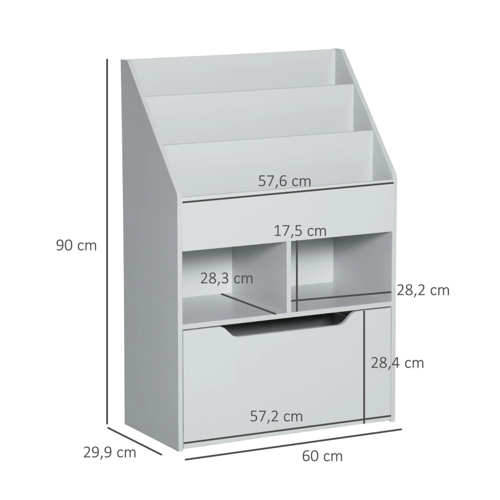 Libreria mobile per bambini con 3 ripiani 2 scomparti cassetto e 4 ruote ¨C Xylo ¨C Legno grigio 60x29,9x90 cm