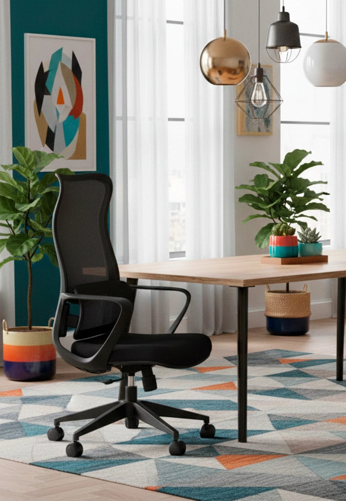 Sedia studio Hispanohogar altezza regolabile in tessuto nero