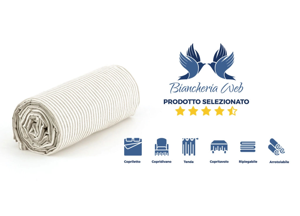 Telo Arredo Granfoulard Copritutto Cotone Made Italy Vari Disegni Arredatutto Copriletto Multiuso - 1 Piazza - Vanessa Beige
