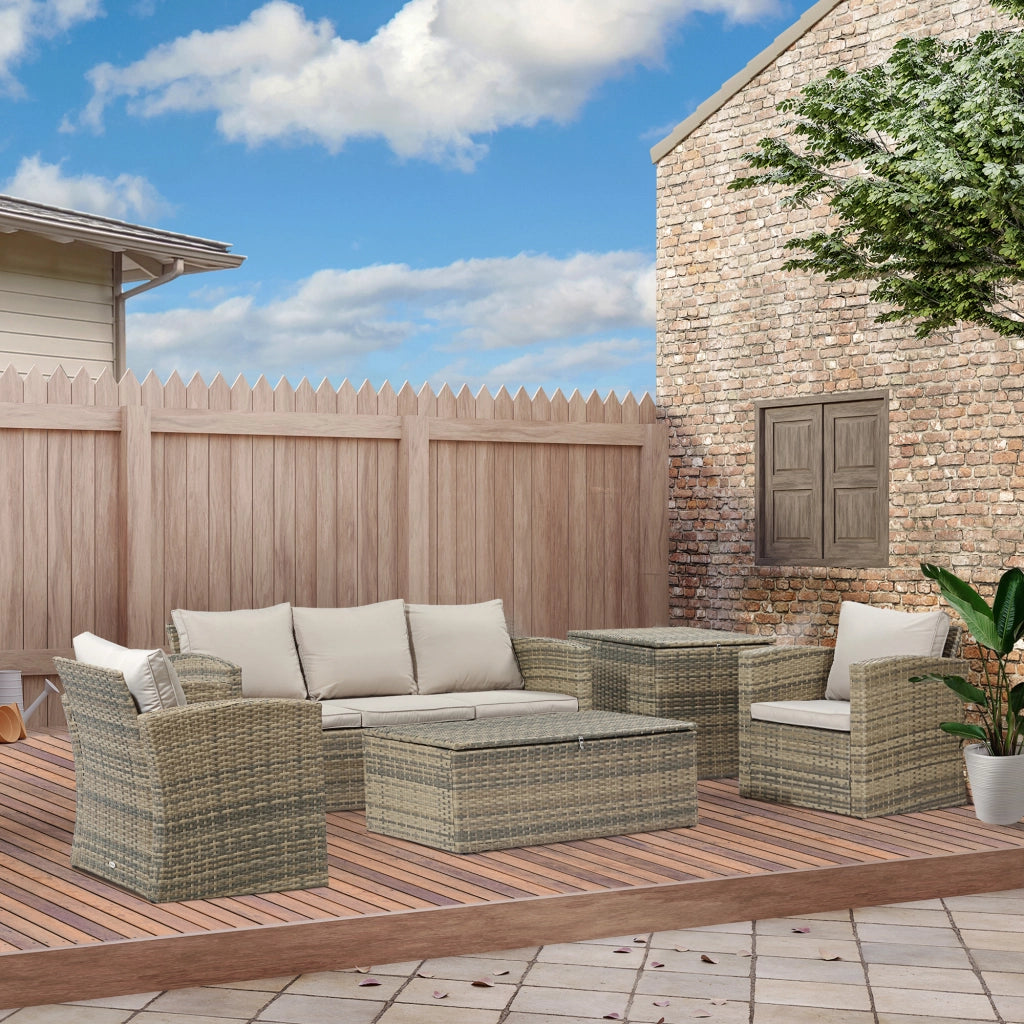 Set da Giardino 6 Pezzi in Polyrattan con Divani, Tavolino e Cuscini ¨C Minimal ¨C Beige