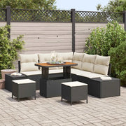 Set Divano da Giardino con cuscino 8 pcs Nero Poly Rattan