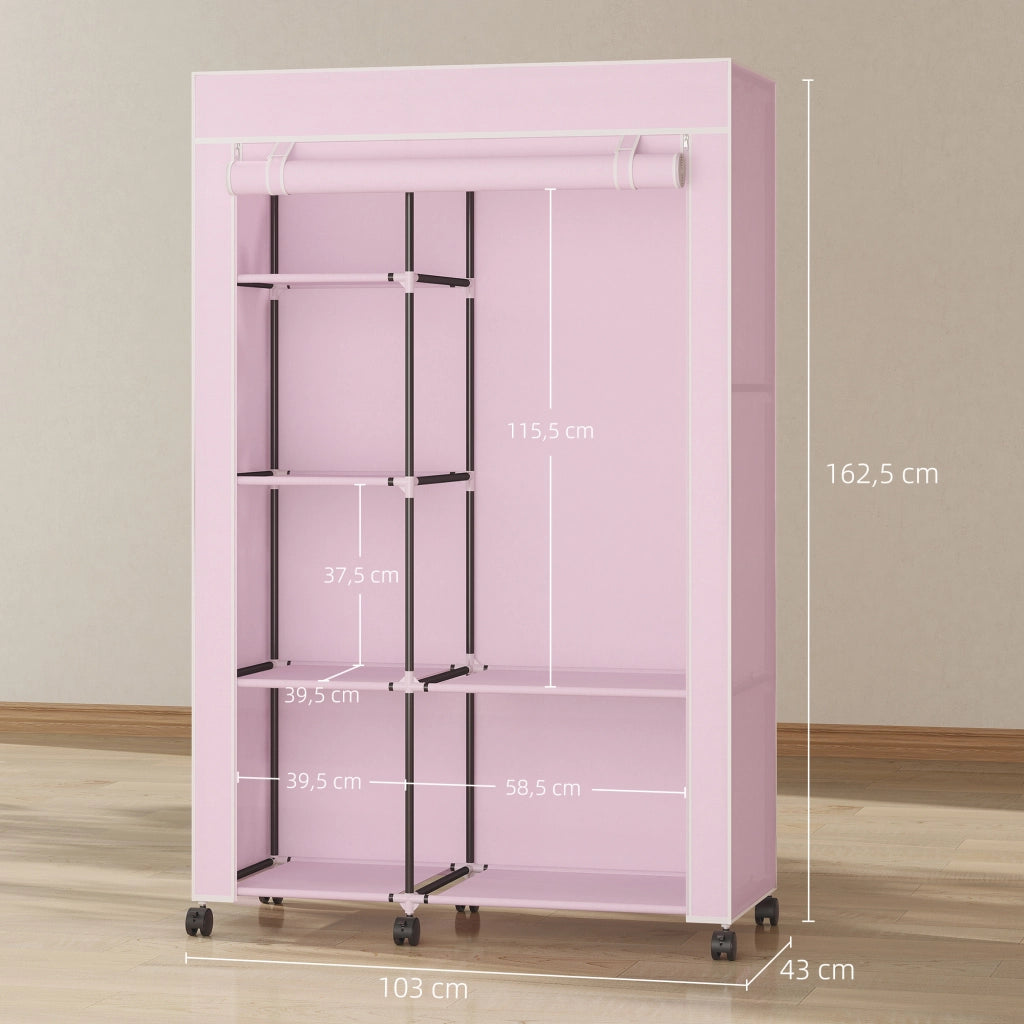 Armadio Portatile con Ruote ¨C zephmum ¨C Rosa 103x43x162.5cm