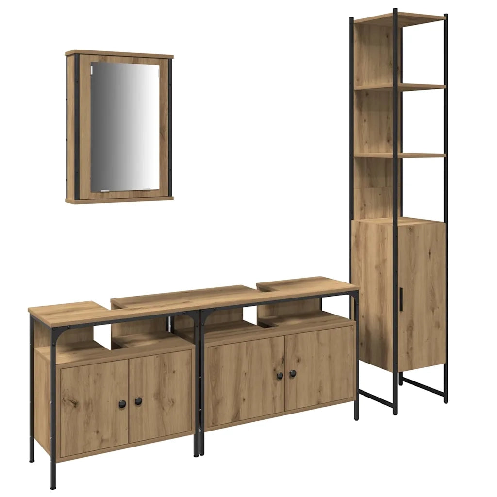 Set di mobili per il Bagno | Armadio da bagno con porta 4 pz Rovere artigianale