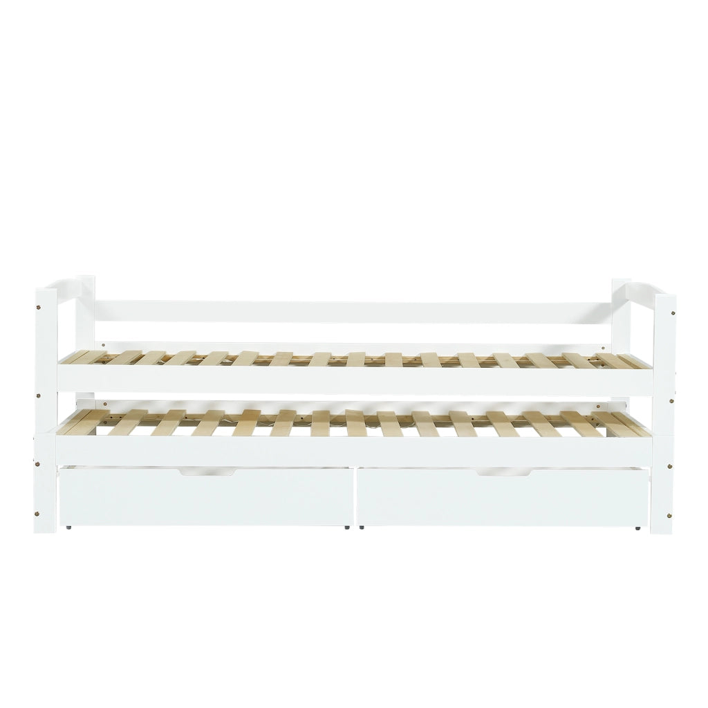 Letto a scomparsa con ruote - Zephmum- 2 cassetti MDF, telaio in legno massello, bianco (200x90/190x90cm)