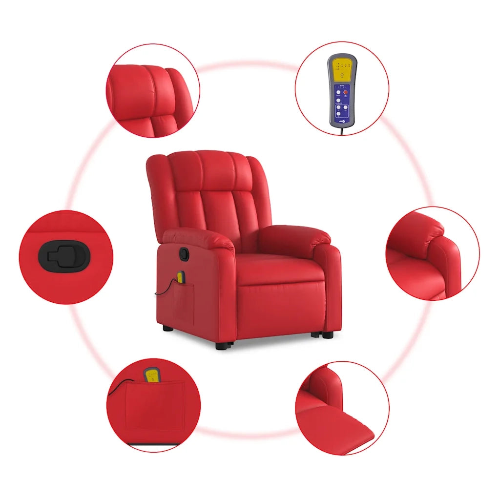 Poltrona Alzapersona Reclinabile Massaggio Rosso in Similpelle 3205276