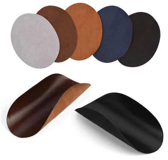 Pannellini PU in Pelle - 10 Pezzi - Accessori per Abbigliamento - Pannelli per Gomito e Ginocchia - 9,6 x 12,8 cm - Nero/Grigio chiaro/Azzurro scuro/Bruno/Bruno scuro - Pannelli in Tessuto