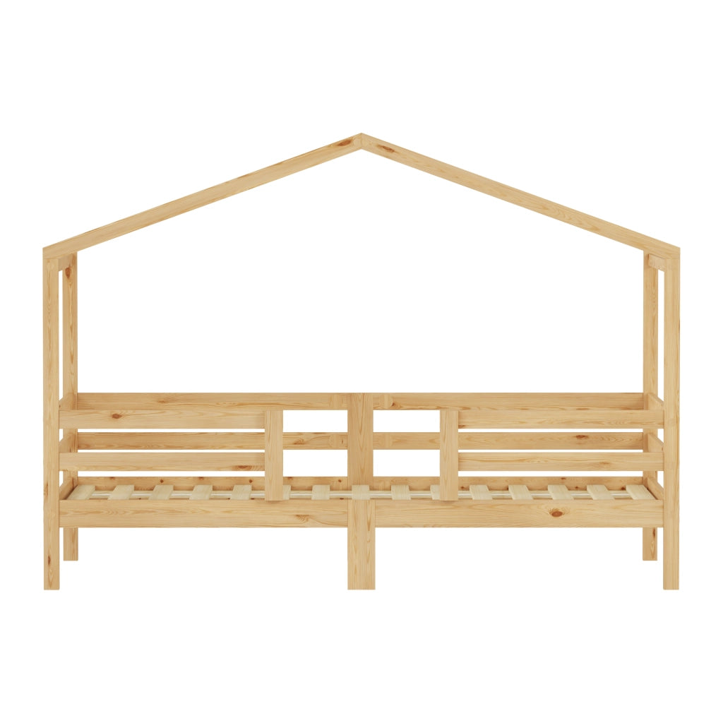 Letto a casetta per bambini 90x200 cm in legno massello di pino, per maschietti e femminucce, con tetto a forma di casetta, protezione anticaduta su t