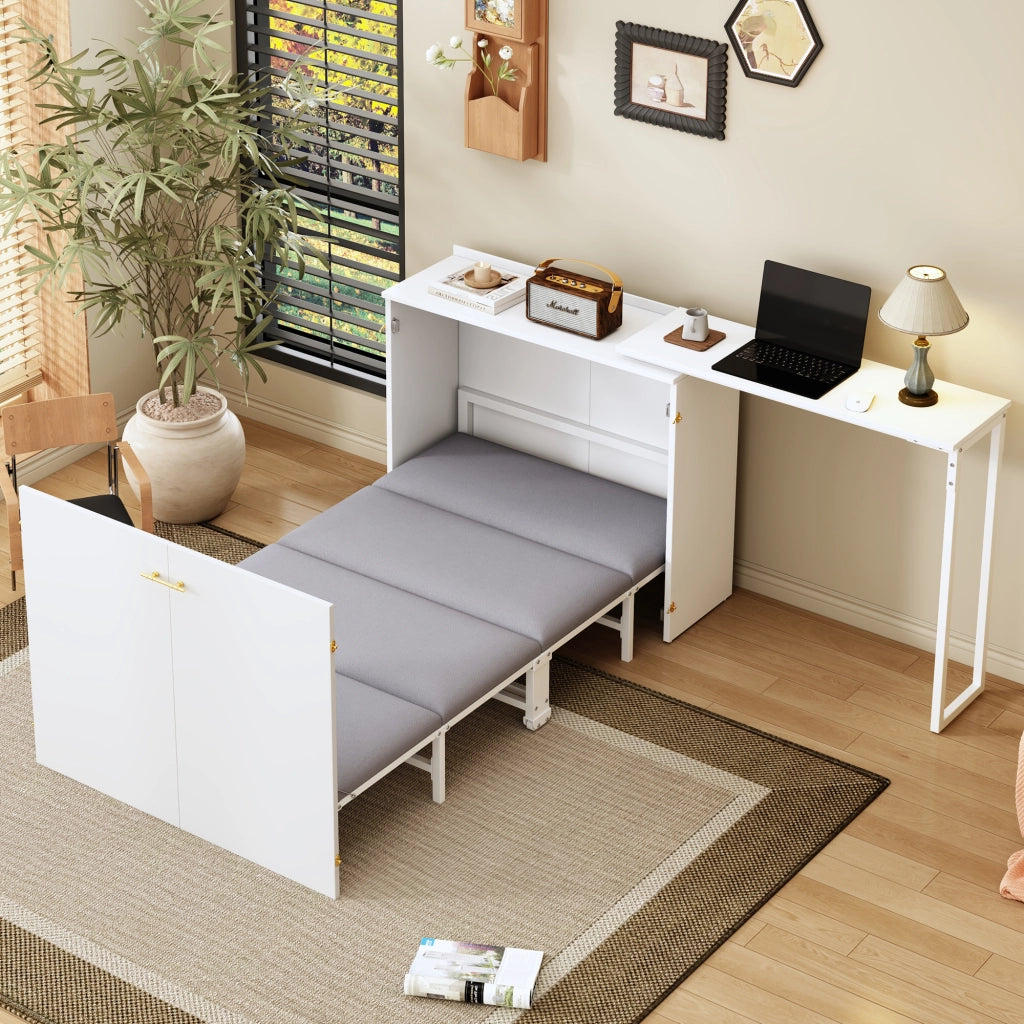 Letto pieghevole con scrivania materasso girevole e ruote risparmiante spazio ideale per camere da letto piccole ospiti e home office
