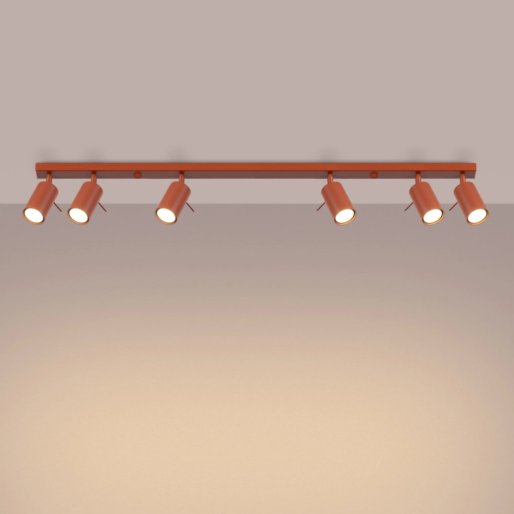 Lampada da soffitto e da parete moderna in acciaio rosso ocra a 6 luci della serie Ring