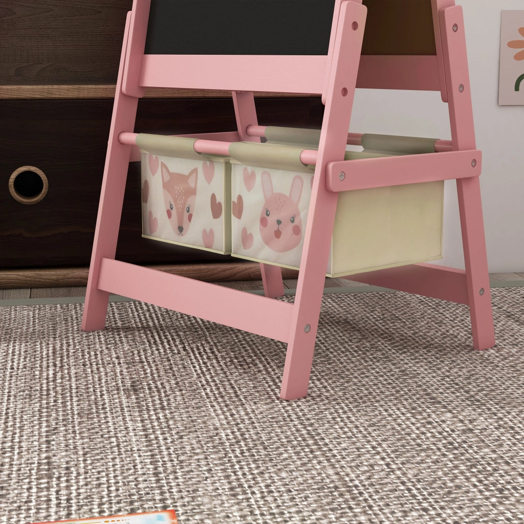 Lavagna cavalletto bambini doppia faccia con rotolo carta e 2 cestini ¨C Xylo ¨C Rosa 54x46,5x93cm