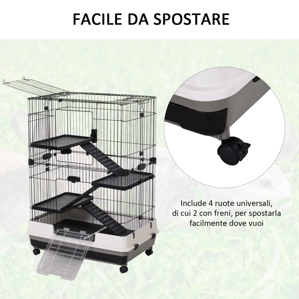 Gabbia per Animali a 3 Piani ¨C Xylo ¨C Metallo con Ruote 81x53x114cm Nero