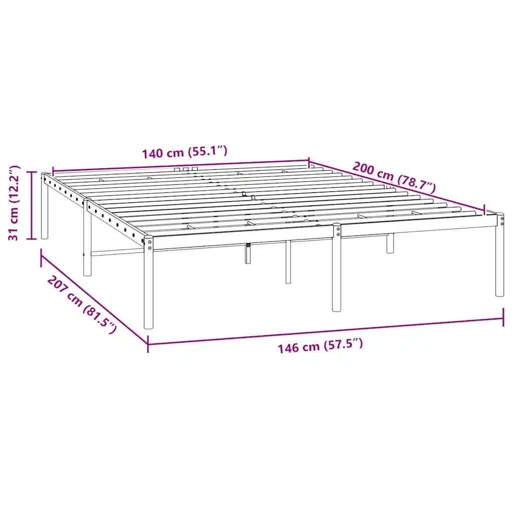 Letto matrimoniale | Letto per adulti | Giroletto in Metallo Bianco 140x200 cm