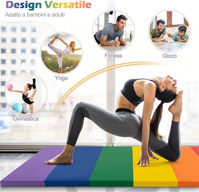 Tappetino da Ginnastica Pieghevole, Tappetino Portatile e Leggero con Maniglie, Tappetino per Yoga e Allenamenti per Stretching e Capriole da Casa e Palestra