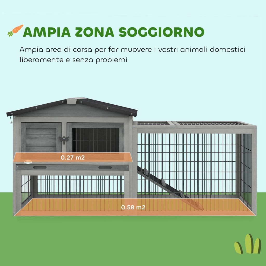 Conigliera da Esterno in Legno di Abete ¨C Minimal ¨C 150x52x68 cm Grigio Chiaro