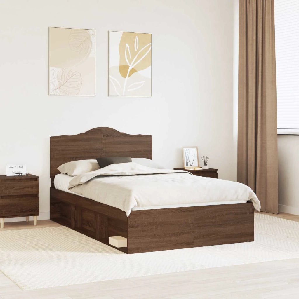 Letto matrimoniale | Letto per adulti | Struttura del letto Rovere Marrone 120 x 190 cm Pino massello