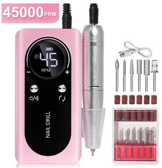 Vijilatrice elettrica per unghie - Inclusi testine per levigare e strisce abrasive - Manicure e pedicure - Forma e cura le unghie - 45.000 giri al minuto - Rosa