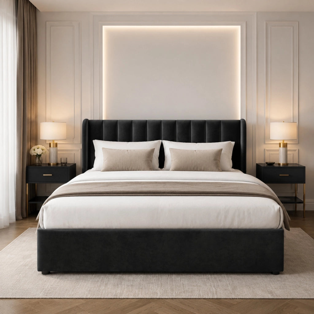LETTO con rete a doghe e cassetti 140x200 cm in velluto nero