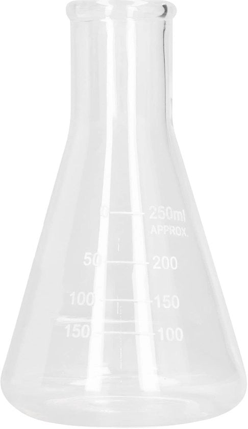 Erlenmeyer 250ML in Vetro di Borosilicato per Esperimenti Chimici, Attrezzature di Laboratorio e Imbottigliamento Facile