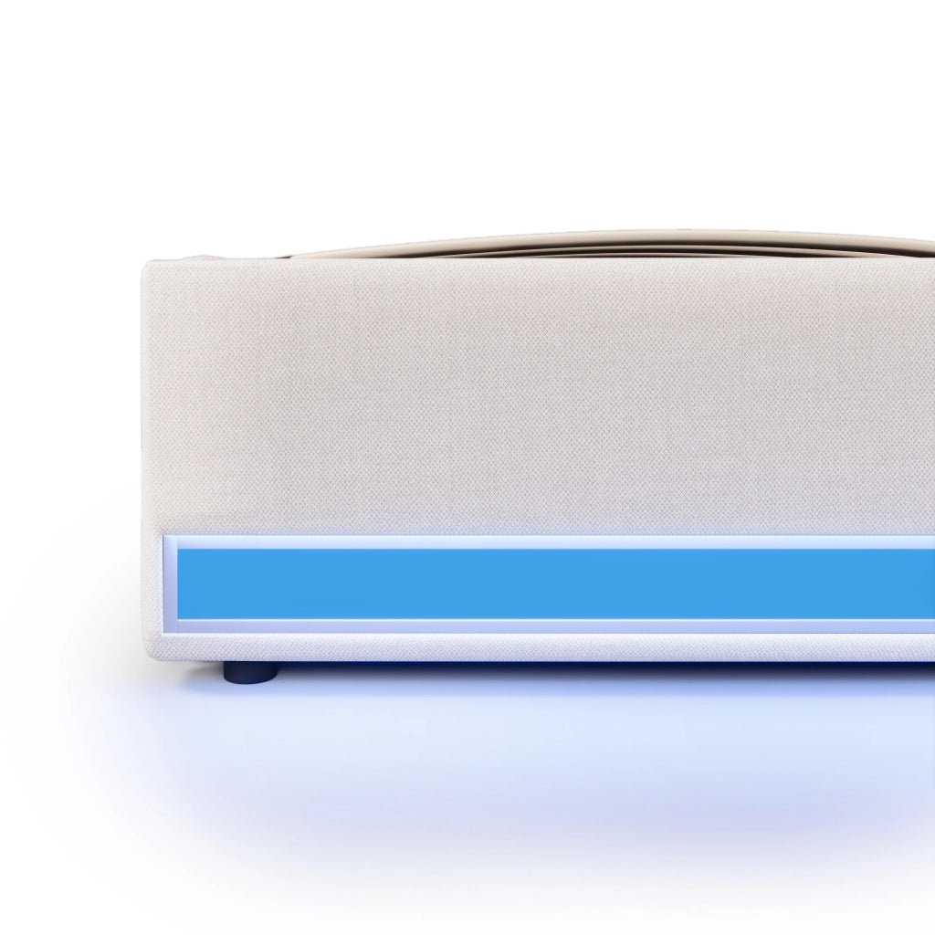 LETTO Imbottito 140x200 cm Beige in Lino con LED, USB e Type-C