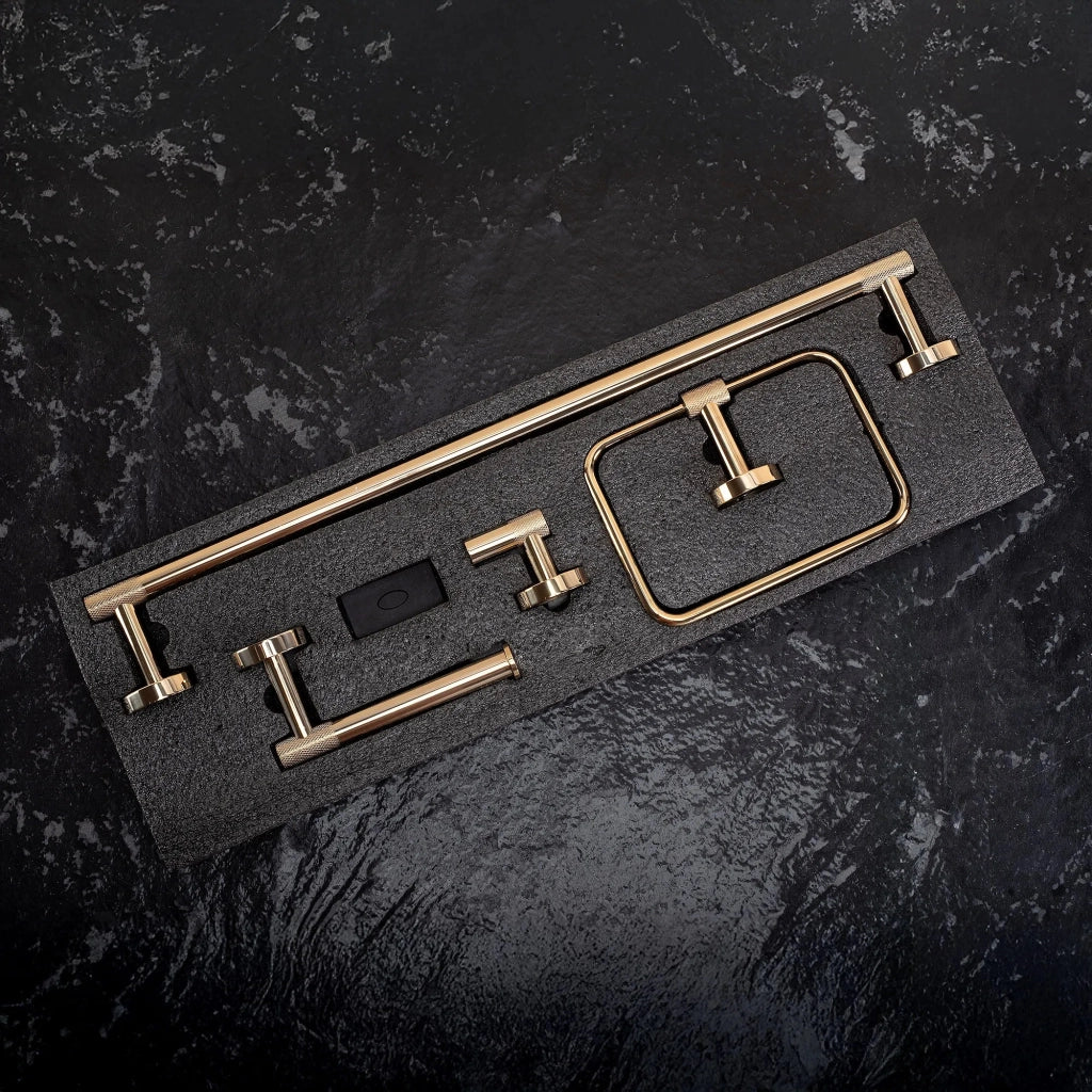 Set Accessori Da Bagno Grid Gold 4 Pezzi
