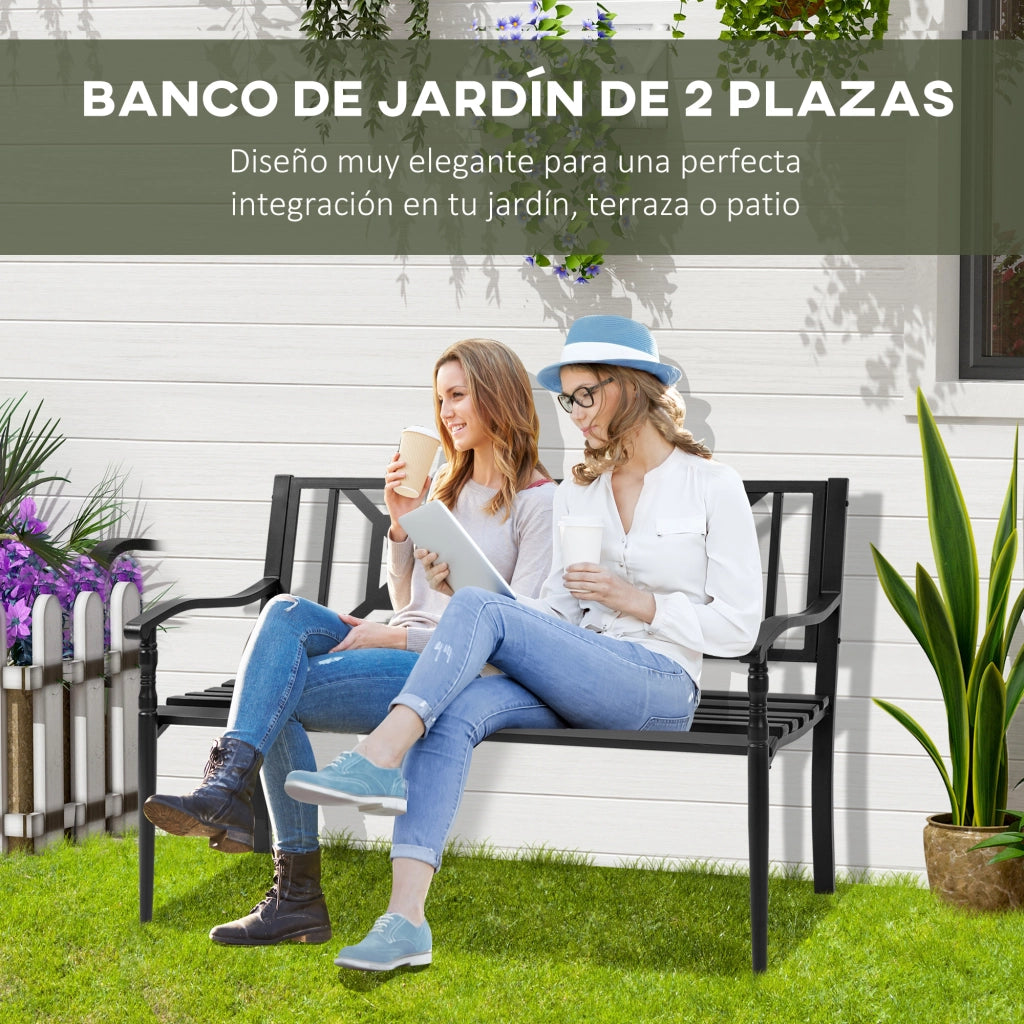 Panchina da Giardino 2 Posti ¨C Xylo ¨C Acciaio Nero con Braccioli 128x62,5x81,5 cm