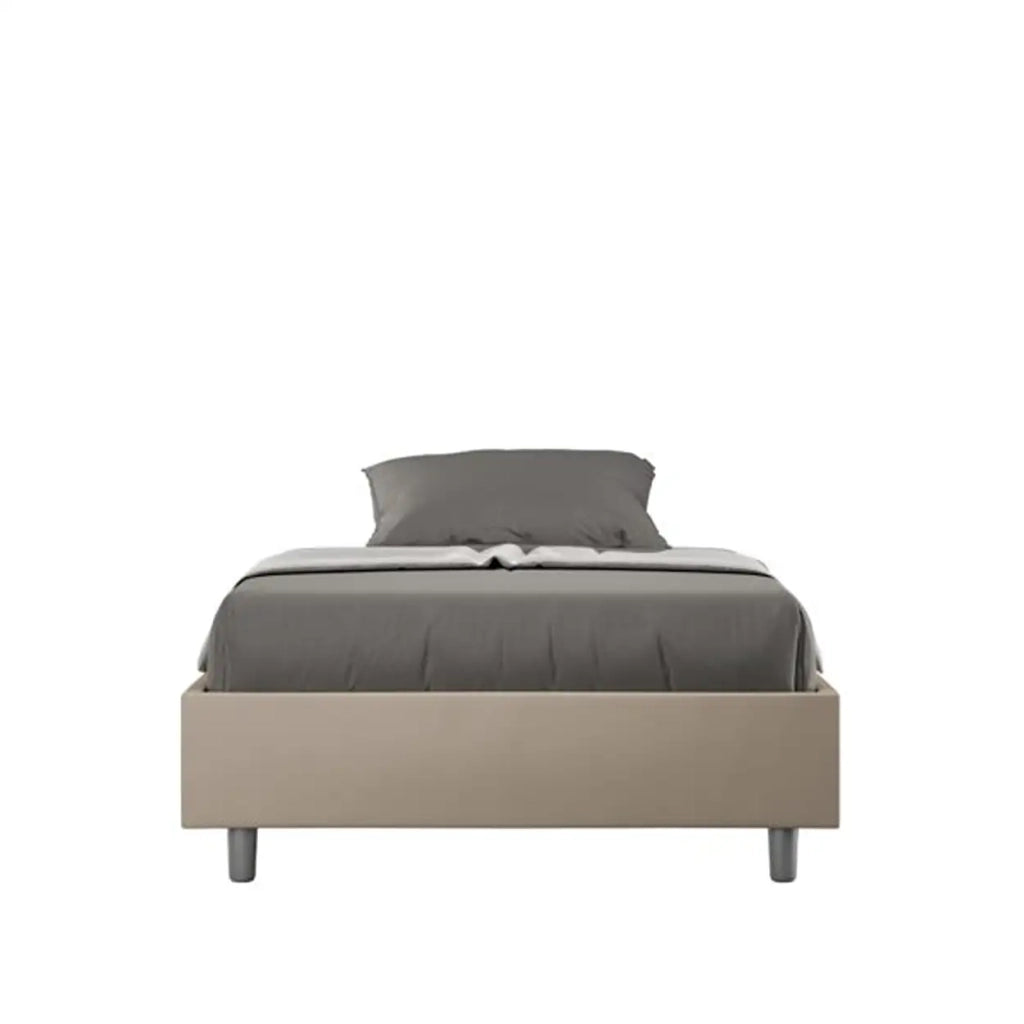 Letto matrimoniale francese con rete imbottito 140x200 similpelle tortora Azelia