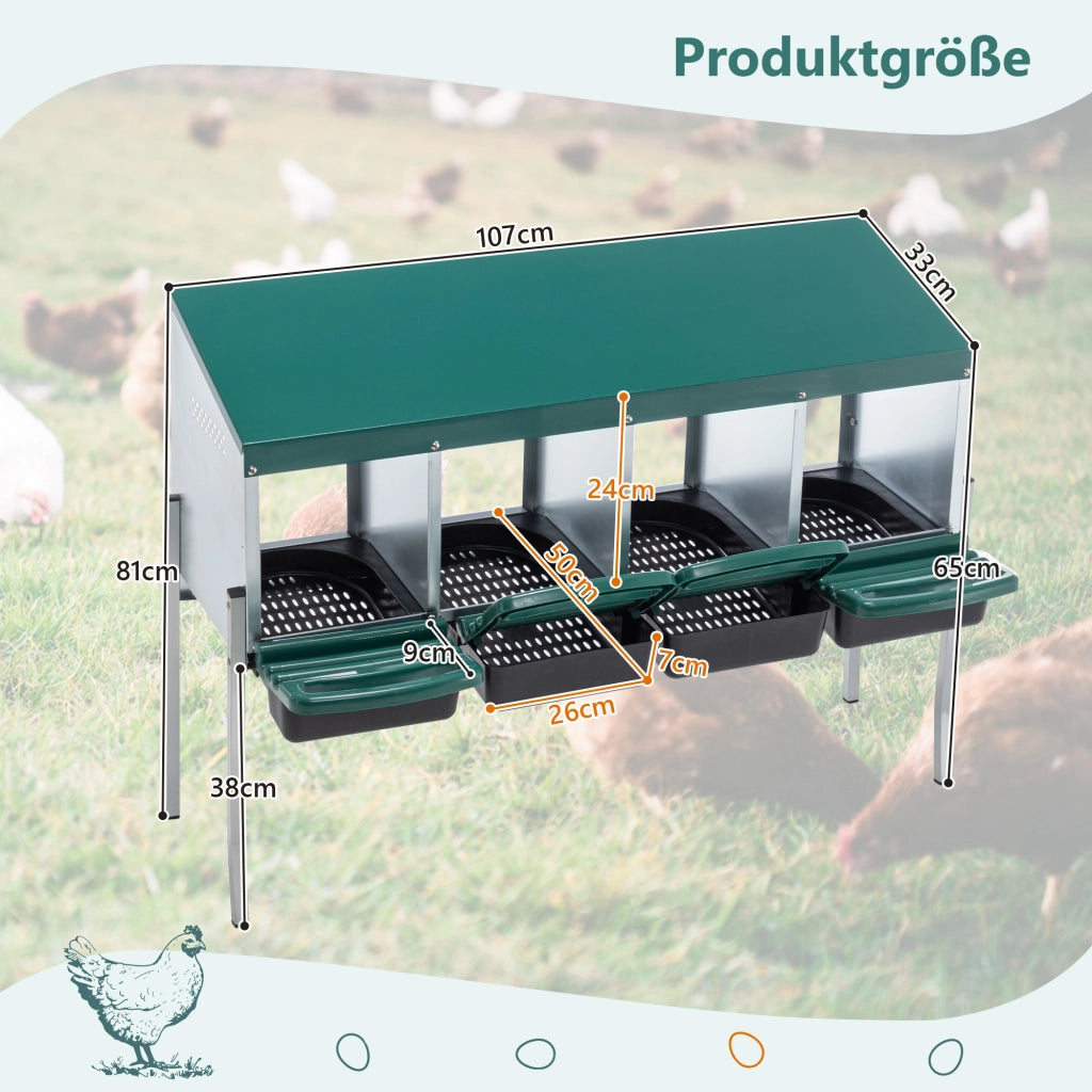 Nido per Galline con 4 Scomparti e Copertura ¨C MINIMAL ¨C Verde, per Esterno