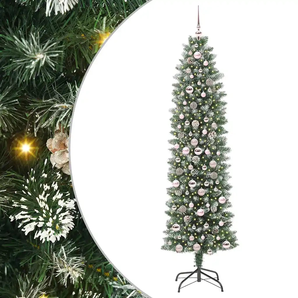 Albero di Natale Artificiale Sottile Verde e Bianco 210 cm 3395307