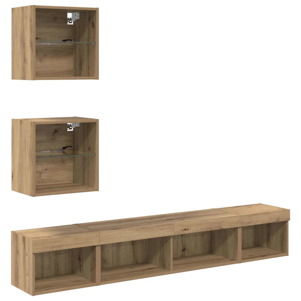 Mobile Porta TV con LED 5 pz-Credenza per TV Rovere artigianale 656534