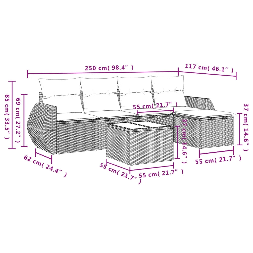 Set Divano da Giardino 6 pz con Cuscini Beige in Polyrattan 3253636