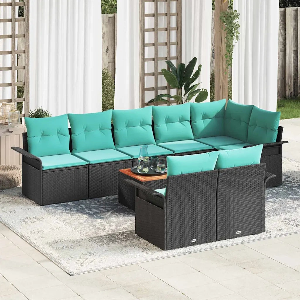 Set Divano da Giardino 9 pcs Nero e Turchese polyrattan 3356016
