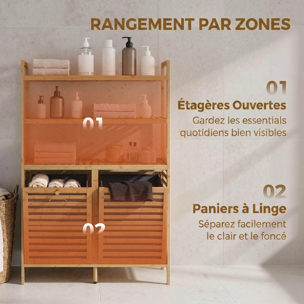 Mobile da Bagno con Cestino Bamb¨´ ¨C Minimal ¨C Legno Rovere 3 Ripiani