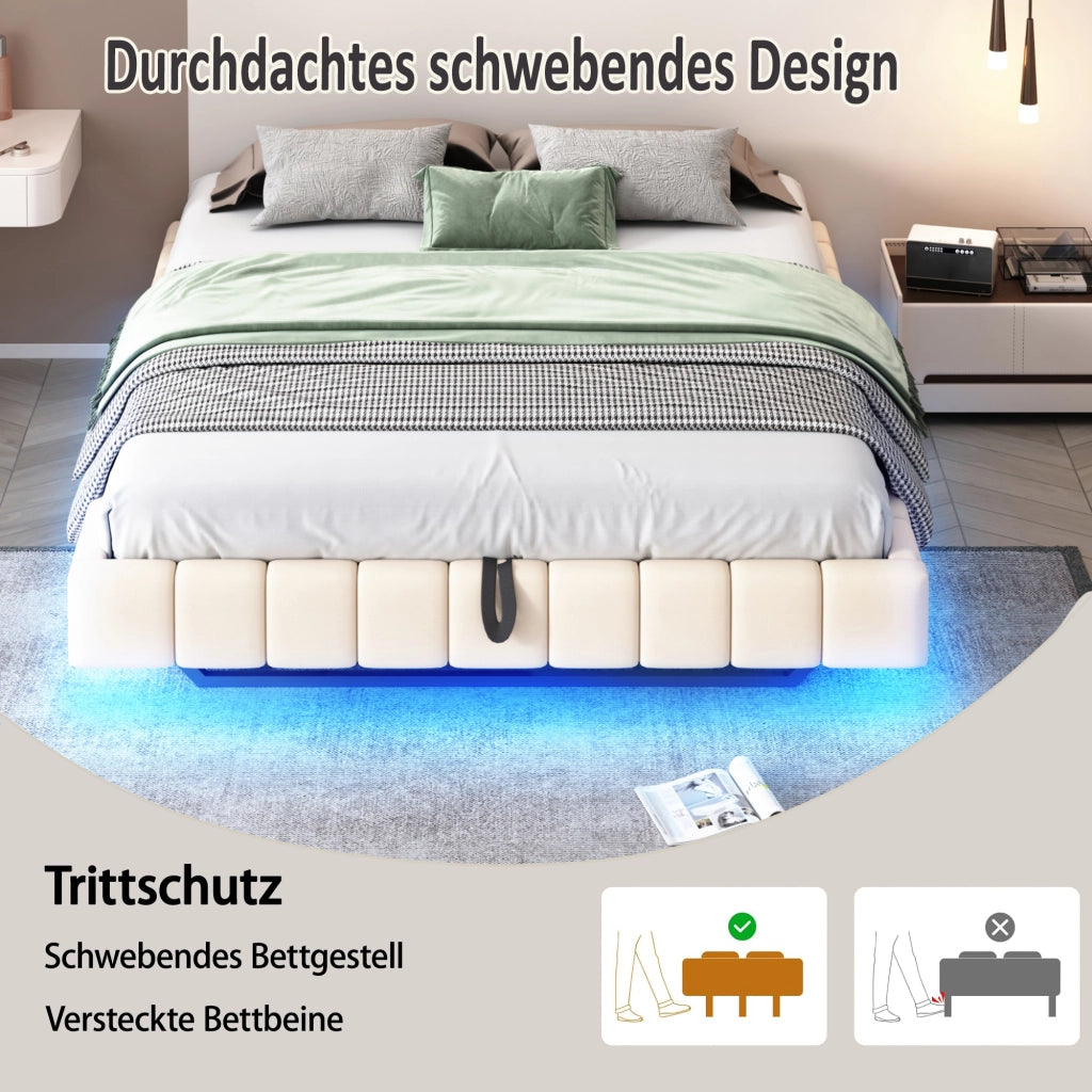 DESMIU Letto Contenitore Letto Matrimoniale con LED Regolabile e Vano Contenitore 160 × 200 cm, Senza Materasso