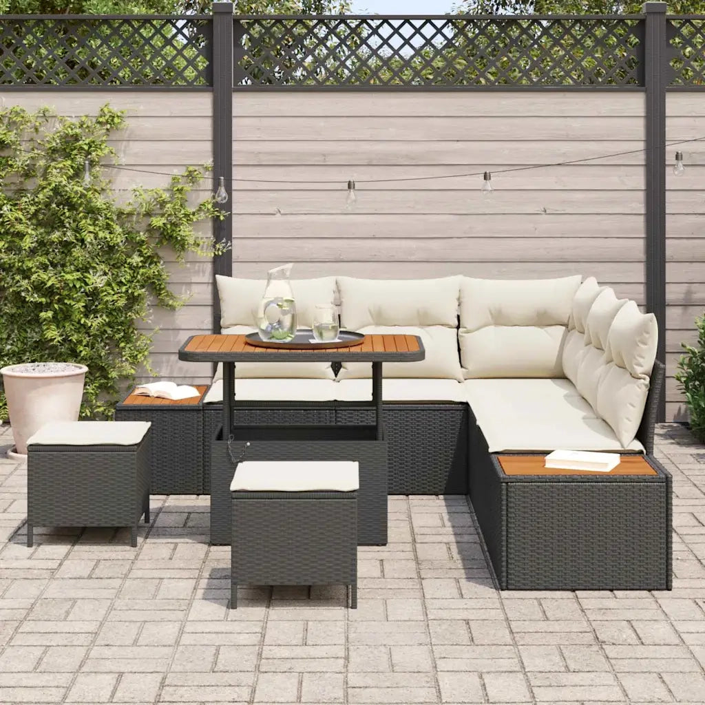 Set Divano da Giardino con cuscino 8 pcs Nero Poly Rattan
