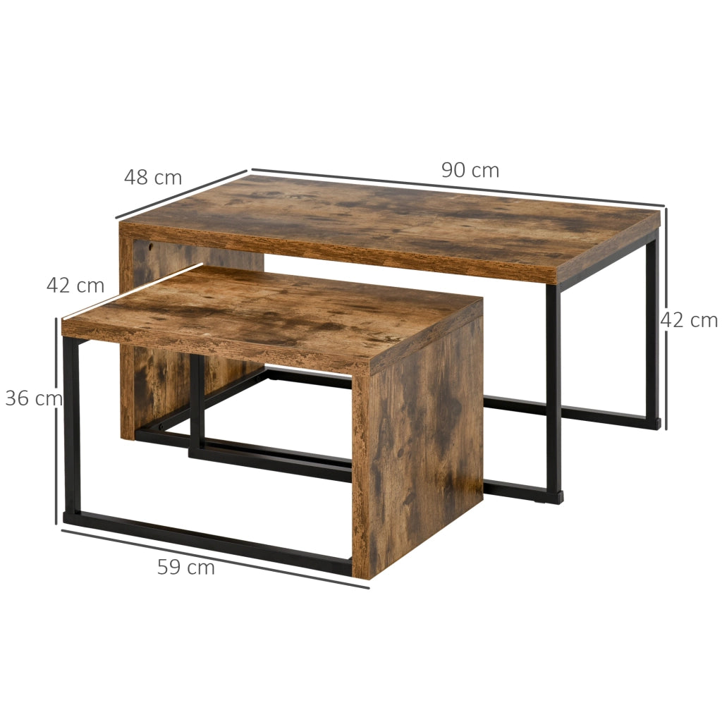 Tavolino Nido ¨C zephmum ¨C Marrone R¨²stico e Nero, Metallo, Grande 90x48x42 cm e Piccola 59x42x36 cm