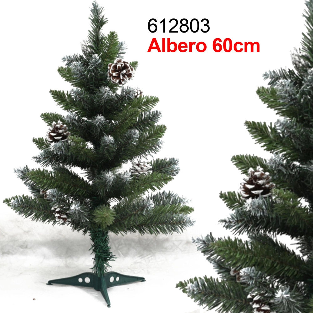 Trade Shop - Albero Di Natale 60 Cm Verde Effetto Innevato Con Pigne Decorazioni Addobbi -